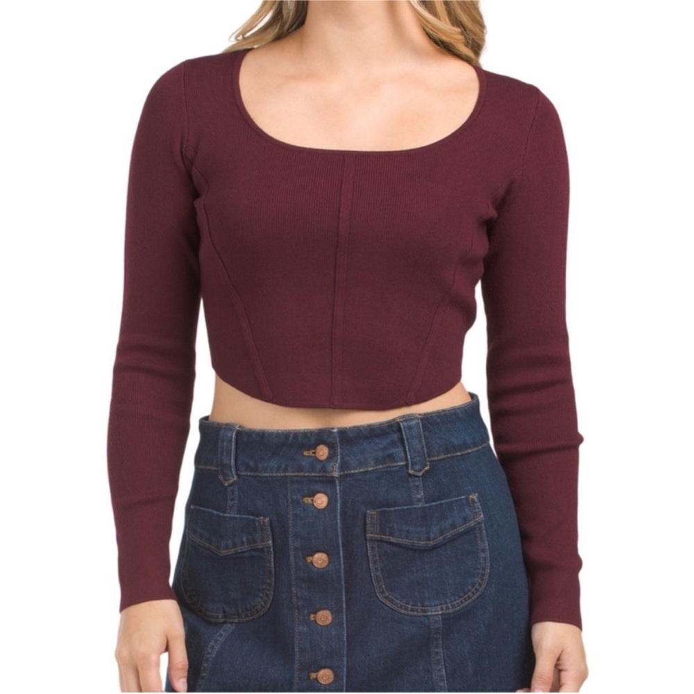 NWOT House of Harlow 1960 Long Sleeve Crop Top Burgundy